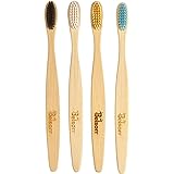 BELSORR ALL NATURAL BAMBOO TOOTHBRUSH SOFT WITH TONGUE CLEANER AND BEES WAX COATING ADULT(PACK OF FOUR)